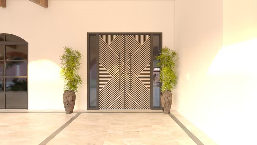 Entrada de proyecto con puerta decorativa
